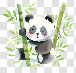 Cute Panda - Cute Panda With Bamboos Illustration Transparent PNG