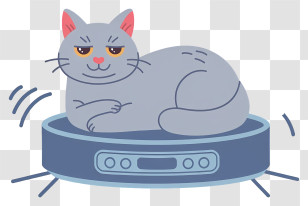 Cat Lying On Robot Vacuum Cleaner - Lazy Grey Cat On Robot Vacuum Transparent PNG