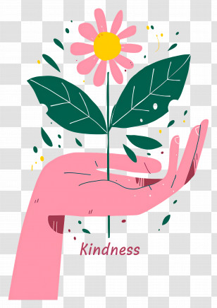 World Kindness Day - Pink Hand Holding A Flower For Kindness Transparent PNG