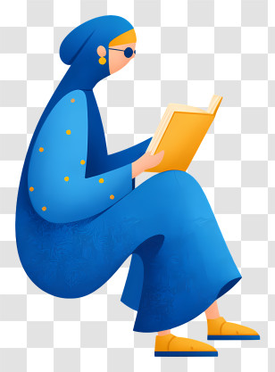 Muslim Woman Reading Quran - Reading Woman In Blue Dress Transparent PNG