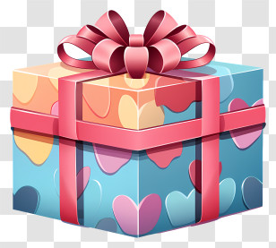 Gift Box - Gift Box With Colorful Hearts And Ribbon Transparent PNG