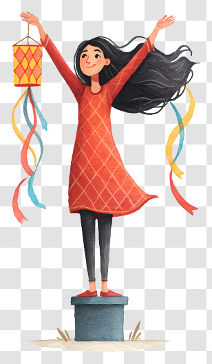 Woman Hanging Paper Lantern - Joyful Girl With Red Lantern Transparent PNG