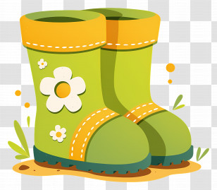 Garden Boot - Green Rain Boots With Flowers Cartoon Illustration Transparent PNG