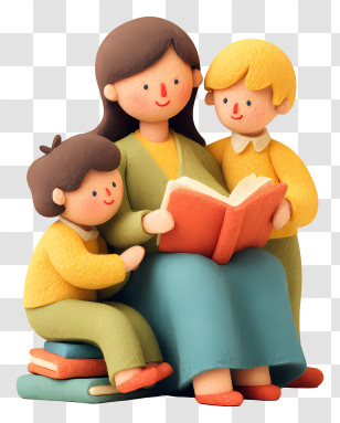 Mom Reading Book To Children - Family Reading Together Transparent PNG