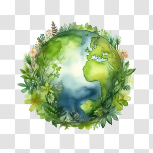 Green Planet
 - Hand-Painted Green Earth With Nature Elements Transparent PNG