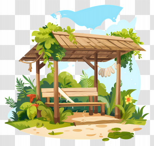 Summer Shelter - Wooden Bench In A Garden Transparent PNG