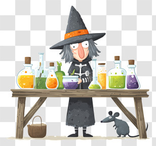 Halloween Witch Poison - Witch With Potions And Rat Transparent PNG