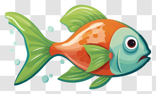Cartoon Fish - Cartoon Orange Fish With Green Fins Transparent PNG