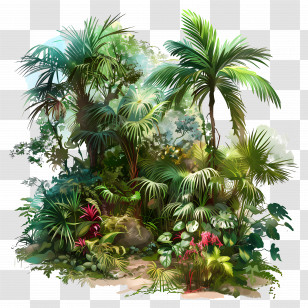 Lush Vegetation - Tropical Rainforest With Dense Greenery Transparent PNG