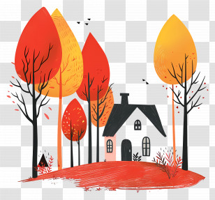 Residence In Fall - Small House Nestled In Autumn Forest Transparent PNG