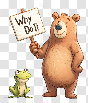 Why Do It - Bear Holding 'Why Do It' Sign With Frog Transparent PNG