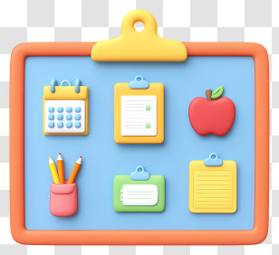 School Notice Board - Organized Clipboard With Stationery Transparent PNG