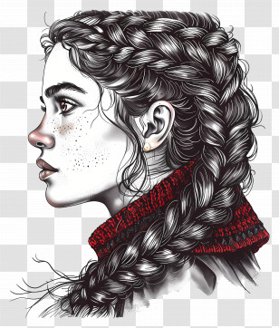 French Curl Braids - Girl With Braided Hair In Profile Transparent PNG