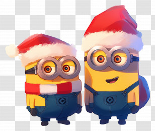 Minions Christmas - Cartoon Characters Wearing Santa Hats Transparent PNG