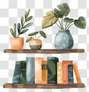 Books Shelf - Bookshelf With Plants Transparent PNG