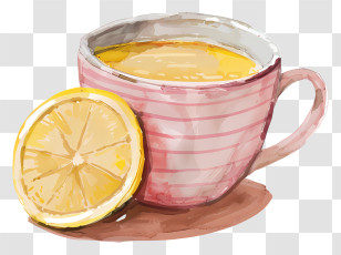 Lemon Tea - Illustration Of Lemon Tea In A Striped Cup Transparent PNG