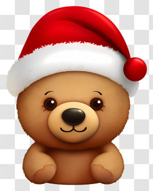 Cute Bear - Cute Bear In Santa Hat For Christmas Theme Transparent PNG