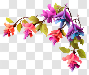Flowers - Vibrant Fuchsia Flowers And Branch Decoration Transparent PNG