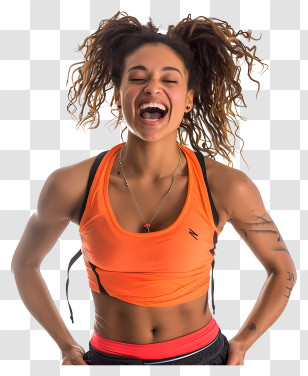 Zumba Woman - Happy Woman In Orange Activewear Transparent PNG