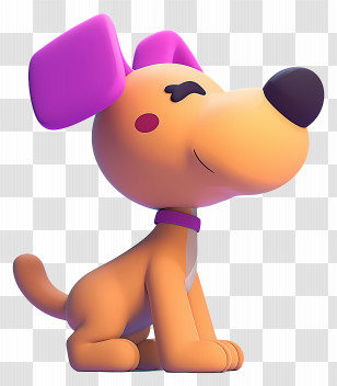 Pocoyo Loula - 3D Cartoon Dog Sitting With Purple Ears Transparent PNG