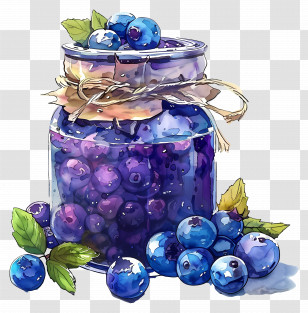 Jar Of Blueberries - Watercolor Illustration Of Blueberries In A Jar Transparent PNG