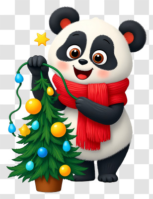 Panda Decorating Christmas Tree - Panda Decorating Christmas Tree Transparent PNG