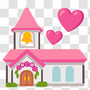 Wedding Emoji - Pink Chapel With Hearts And Bell Transparent PNG