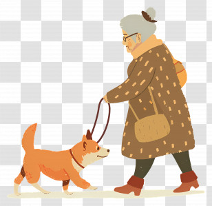 Old Woman Walking Dog - Elderly Woman Walking Her Dog Illustration Transparent PNG