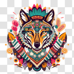 Wolf Head - Artistic Wolf Illustration With Tribal Details Transparent PNG