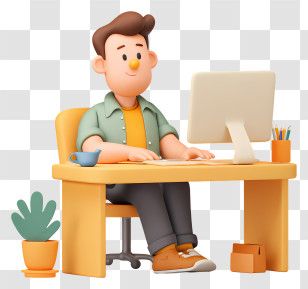 Man Working At Office - Cartoon Office Worker At Desk Transparent PNG