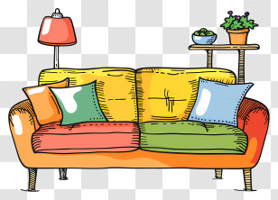 Couch - Colorful Cozy Couch In Living Room Transparent PNG
