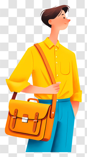 Student Holding School Bag - Stylish Man With Yellow Shirt And Bag Transparent PNG