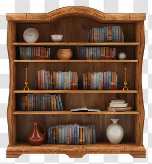 Bookcase - Wooden Bookshelf With Decor And Books Transparent PNG