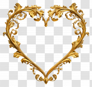 Heart Gold Frame - Golden Ornate Heart Frame With Floral Design Transparent PNG