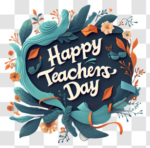 Happy Teachers Day - Happy Teachers' Day Green Floral Greeting Transparent PNG