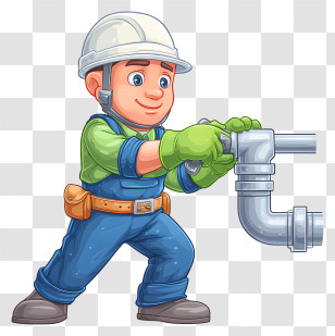 Plumber Repairing Water Pipe - Cartoon Plumber Adjusting Pipe Transparent PNG