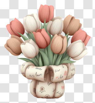 Love Flower - Pastel Tulip Bouquet Illustration Transparent PNG