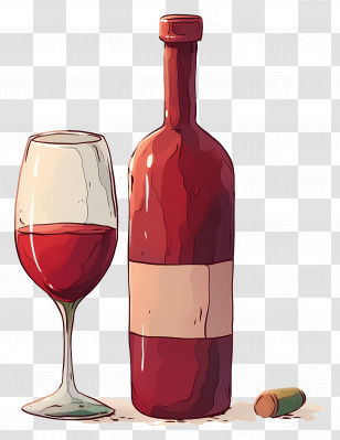 Wine Glass - Bottle Of Wine And Filled Glass With Cork Transparent PNG