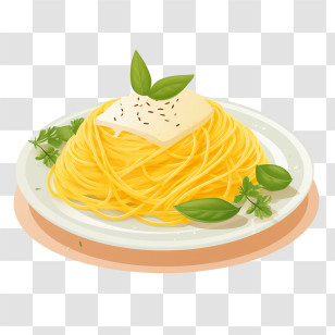 Spaghetti - Plate Of Spaghetti With Butter And Herbs Transparent PNG