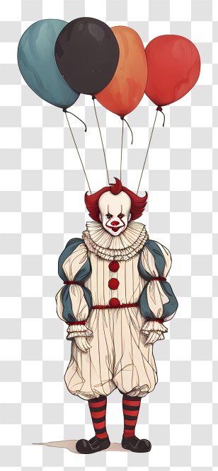 Clown With Balloons - Clown Holding Balloons In Illustrative Art Style Transparent PNG