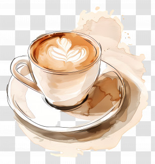 Cappuccino Coffee - Elegant Latte Art In A Coffee Cup Transparent PNG