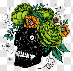 Halloween Skull Flowers - Floral Skull Illustration Transparent PNG