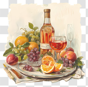 Food Drinks - Still Life With Fruit And Wine Transparent PNG