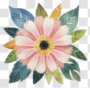 Pink Flower - Pink Flower With Green Leaves Transparent PNG