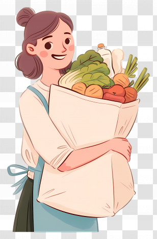 Woman Holding Grocery Bag - Woman Holding A Bag Of Groceries Transparent PNG