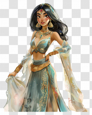 Jasmine Princess - Graceful Woman In Traditional Attire Illustration Transparent PNG