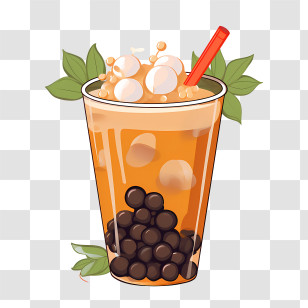 Bubble Milk Tea - Bubble Tea Illustration With Black Tapioca Pearls Transparent PNG