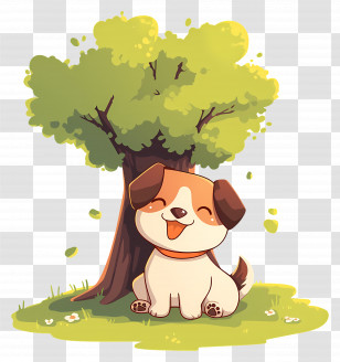 Cute Cartoon Dog - Happy Dog Under Tree Illustration Transparent PNG