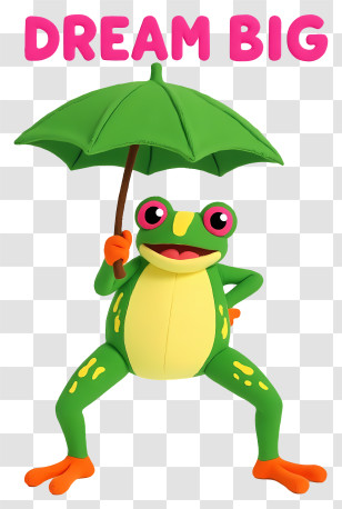 Frog Dream Big - Frog Holding An Umbrella With Dream Big Text Transparent PNG