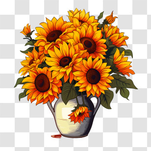 National Sunflower Day - Bouquet Of Sunflowers In Vase Transparent PNG